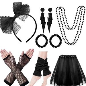 New Womens Tulle Tutu Costume Set, Skirt Arm Leg Warmers Striped Socks, 80s Outf